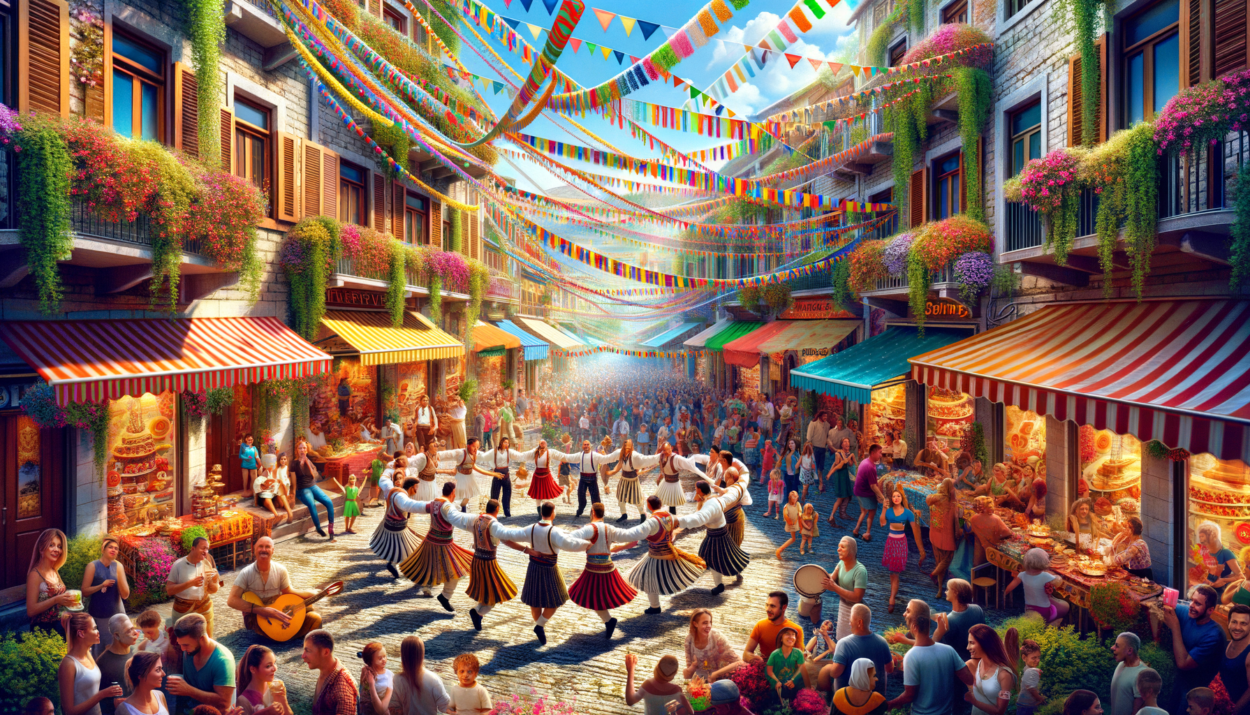 I need an illustration of Albanian Summer day, colorful celebrations