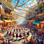 I need an illustration of Albanian Summer day, colorful celebrations