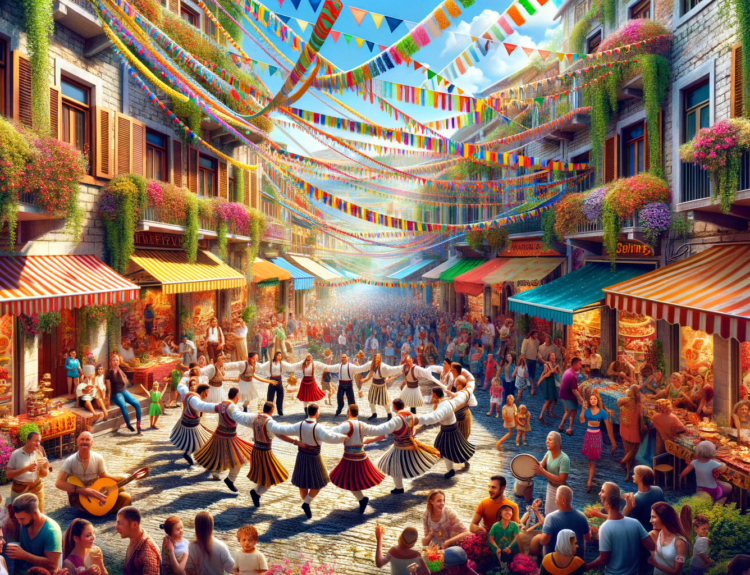 I need an illustration of Albanian Summer day, colorful celebrations